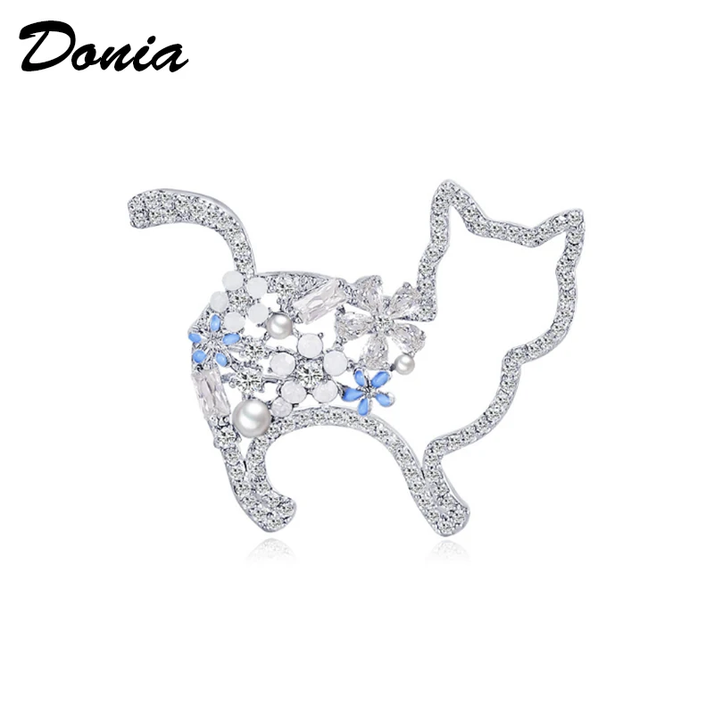 

Donia jewelry Fashion new cute kitten brooch imitation pearl copper micro-inlaid AAA zircon animal high-grade female brooch pin