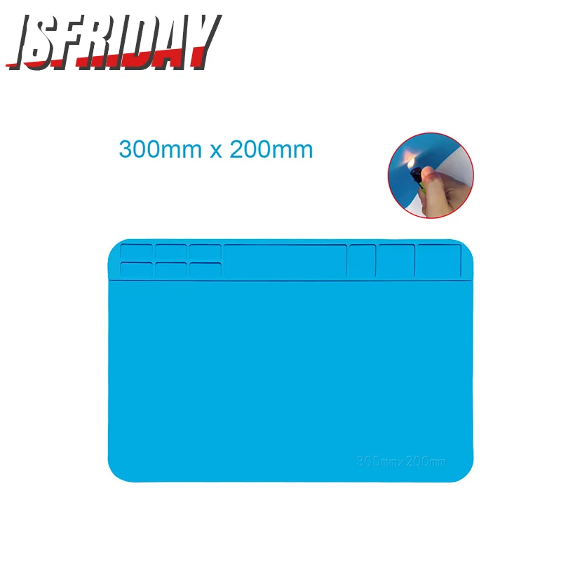 

Heat Insulation Silicone Repair Mat with Scale Ruler and Screw Position for Soldering Iron, Phone and Computer Repair Work Pad
