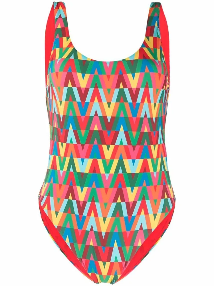 

Women Swimsuit Stripe Split Swimsuit Bikini Geometry Pattern One-Piece Swimsuit