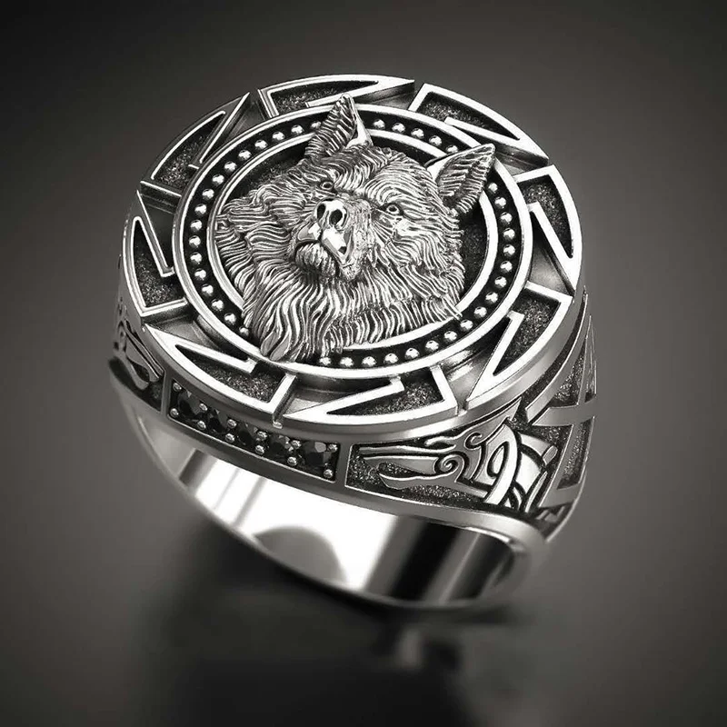 

MFY Vintage Fashion Warrior Wolf Head Rings for Men Punk Jewelry Retro Wolf Totem Male Silver Color Ring Hip Hop Finger Bands