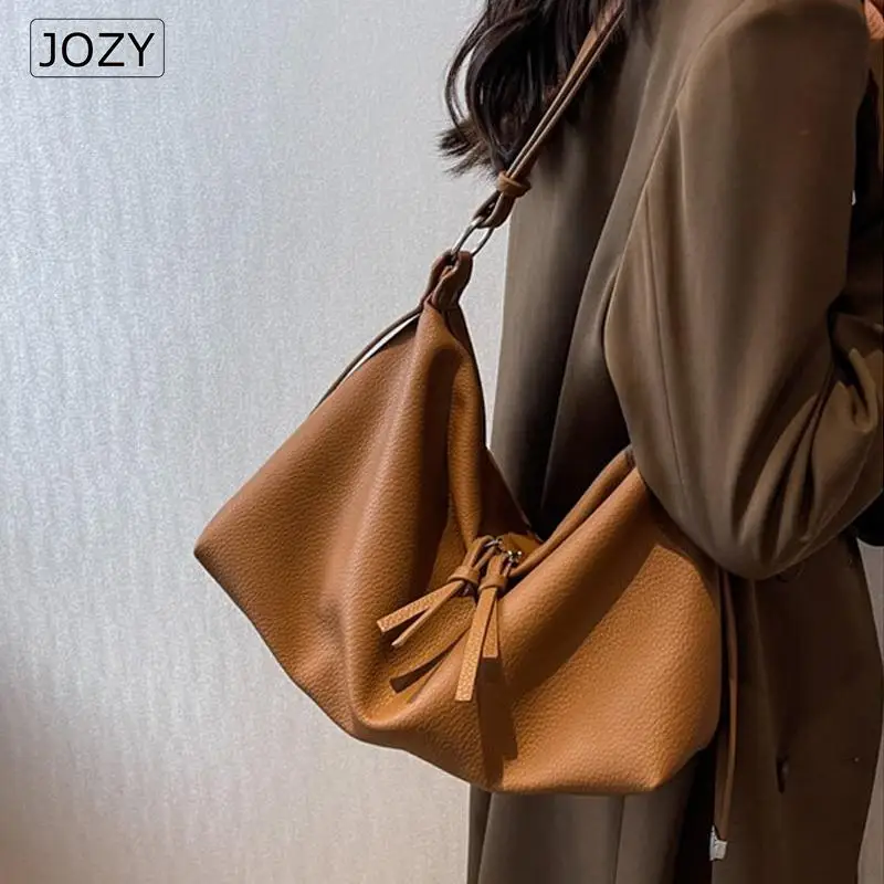 

Женская сумка через плечо JOZY, черная вместительная кожаная винтажная дизайнерская сумка-хобо через плечо, 2022