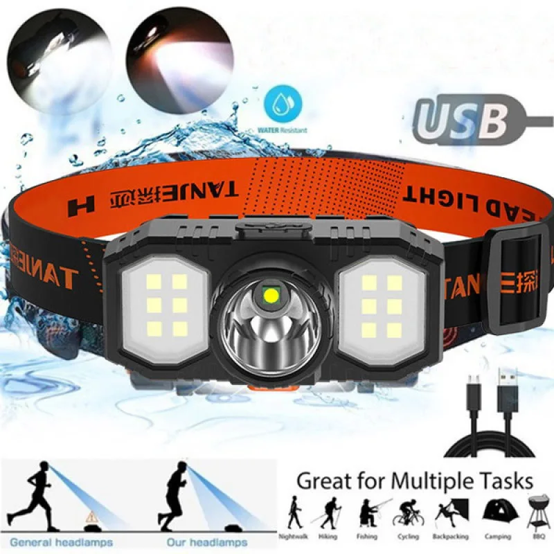 LED Headlamp COB Mini 3 Modes Zoomable Waterproof Rechargeable Bright Camping Light Fishing Headlight Flashlight Led Searchlight