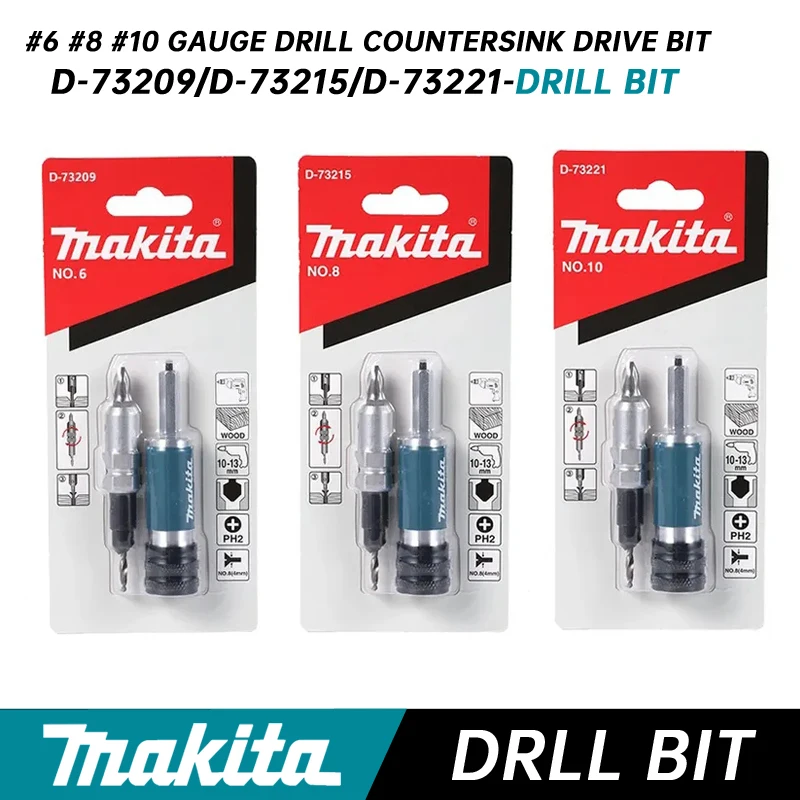 

Makita #6 #8 #10 Gauge Drill Multifunctional Woodworking Batch Drill Combination Countersink Drive Bit D-73209 D-73215 D-73221