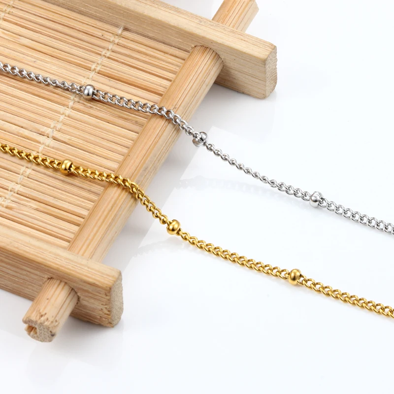 Fashion Vacuum Plating Gold Side Chains With Beads Stainless Steel Jewerly Making Supplies Accessorie DIY Women Necklace Tassel