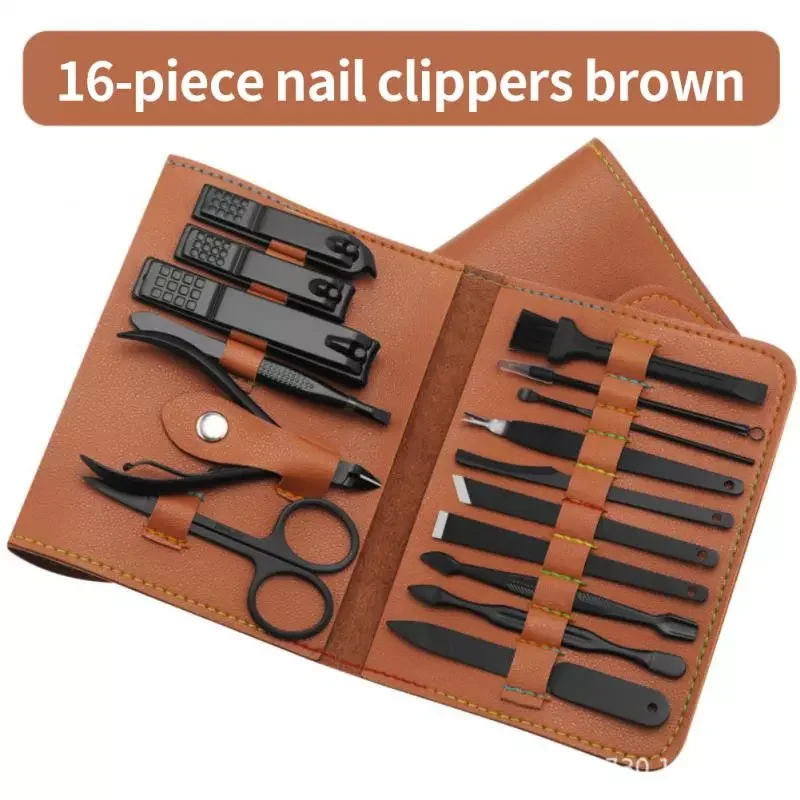 

NEW2023 16pcs Professional Manicure Kit Bag Nail Clippers Set Stainless Steel Pedicure Tools Nail Plier Scissor Needle Ear Pick