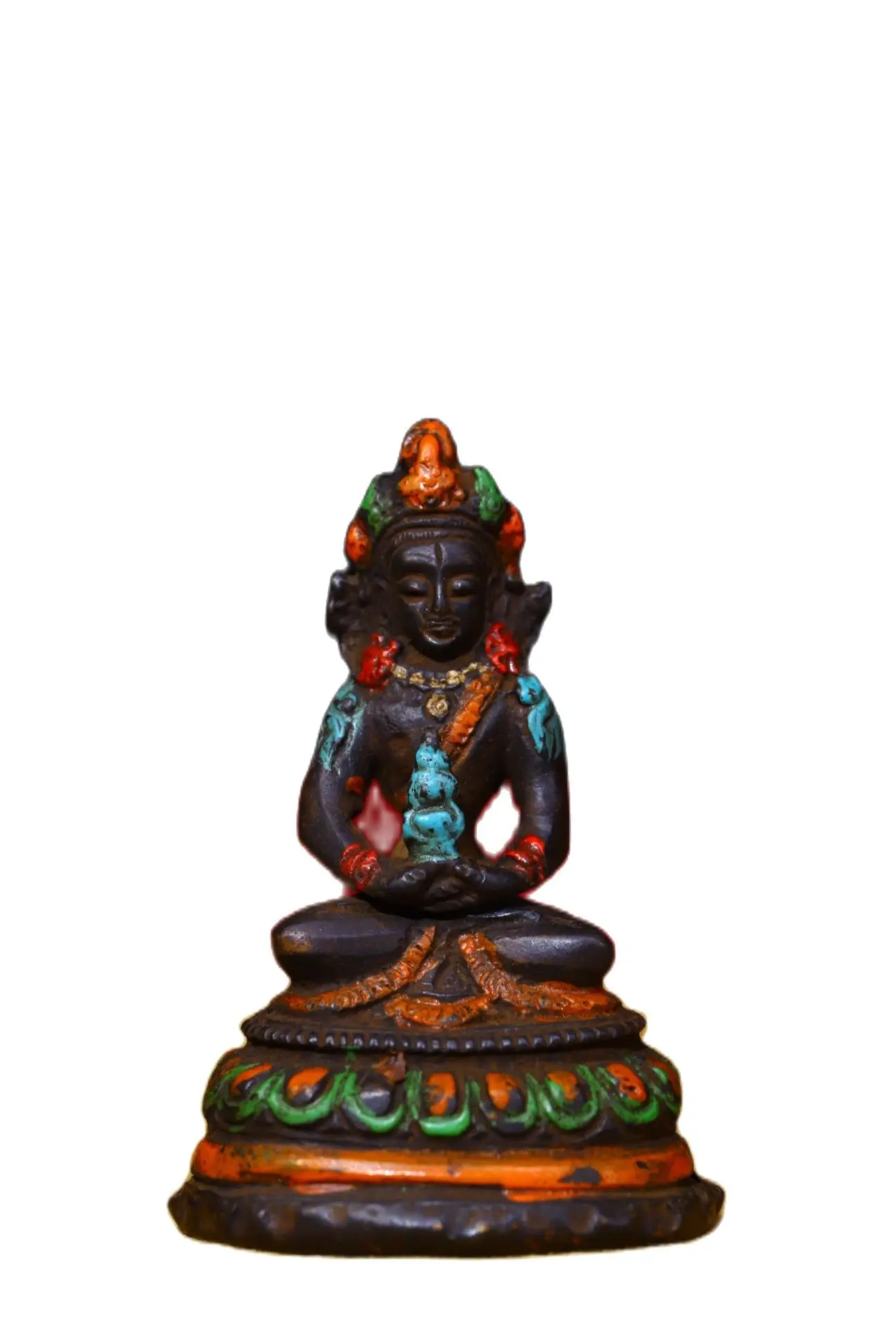 

Tibetan Buddhism Handmade Old Copper Draw Color Amitayus Buddha Statue,Home decoration Metal Crafts,Height 8CM,width 5.3cm