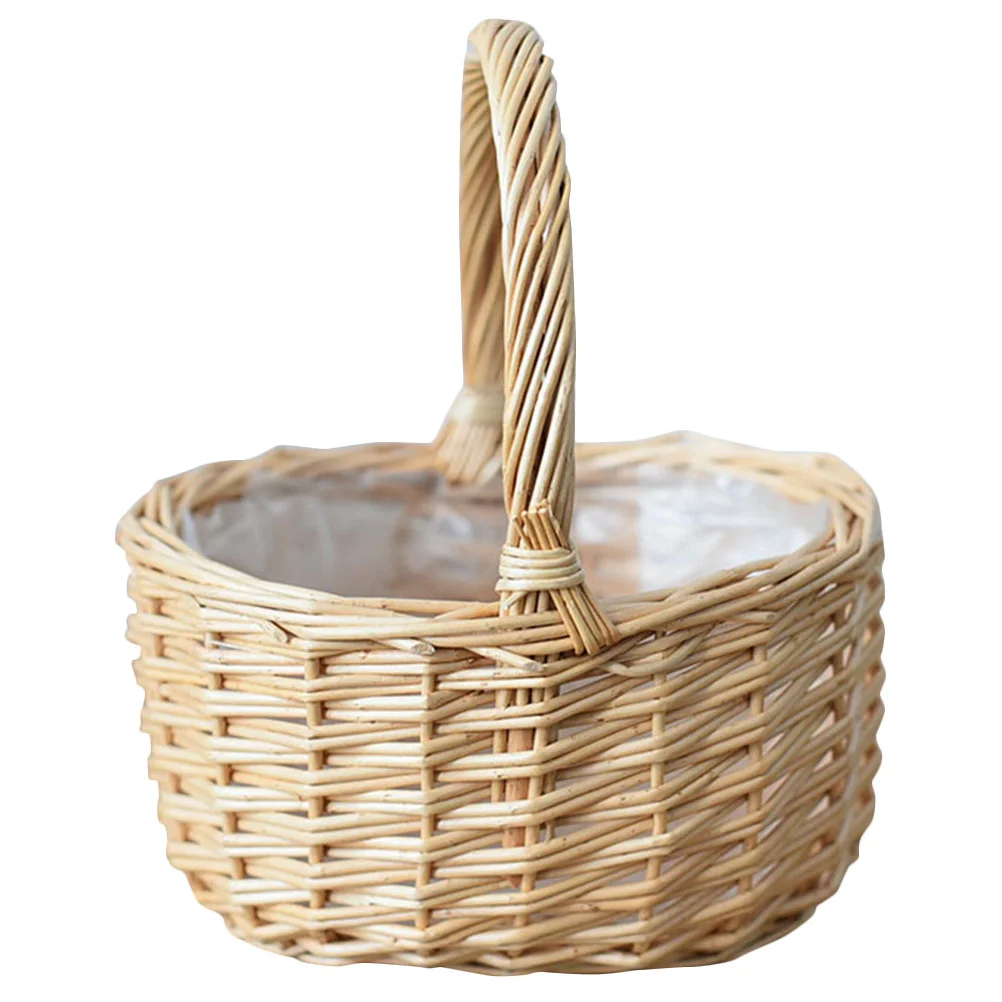 

Basket Flower Picnic Woven Rattan Storage Egg Baskets Easter Handle Holder Wicker Girl Fruit Handwoven Gift Willow Bread Rustic