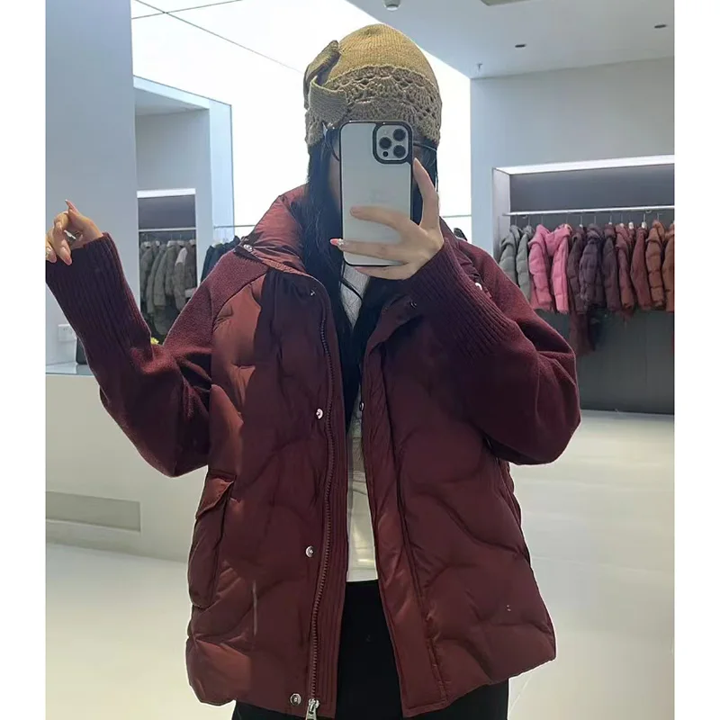 Модный легкий вязаный свитер с рукавами в стиле пэчворк пуховик женская короткая