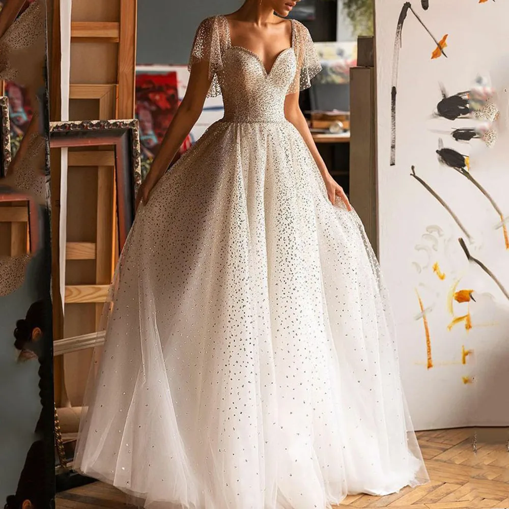 

Женское блестящее свадебное платье с V-образным вырезом и коротким рукавом летучая мышь
