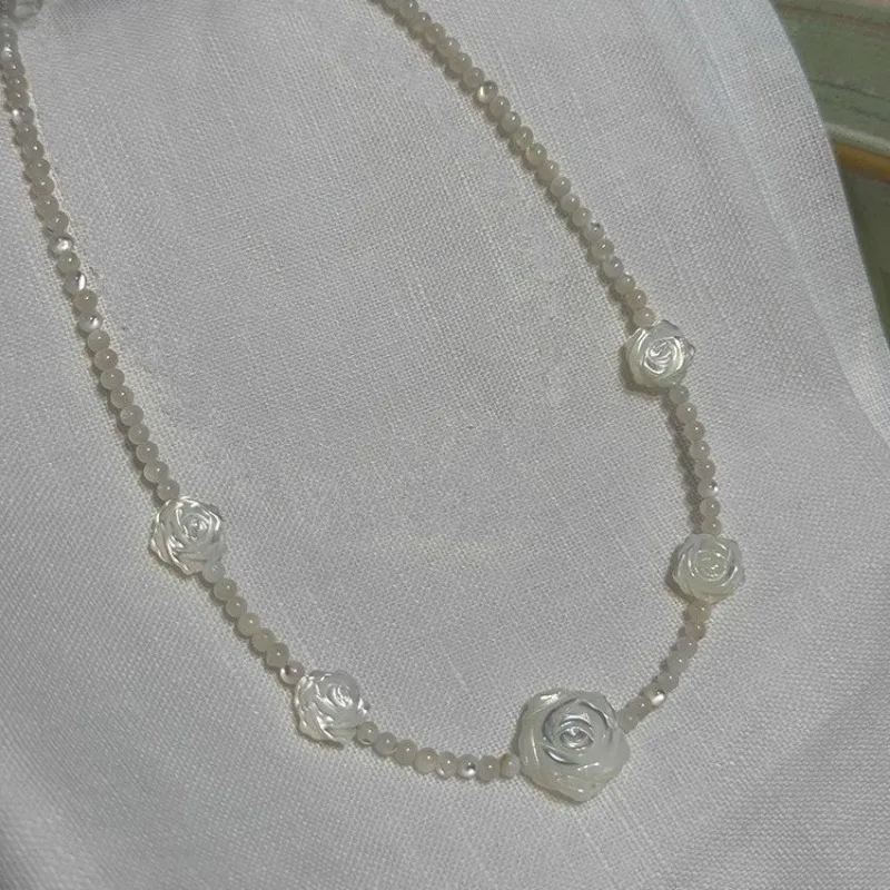 Minar элегантное белое ожерелье из натуральной ракушки с цветком камелии и