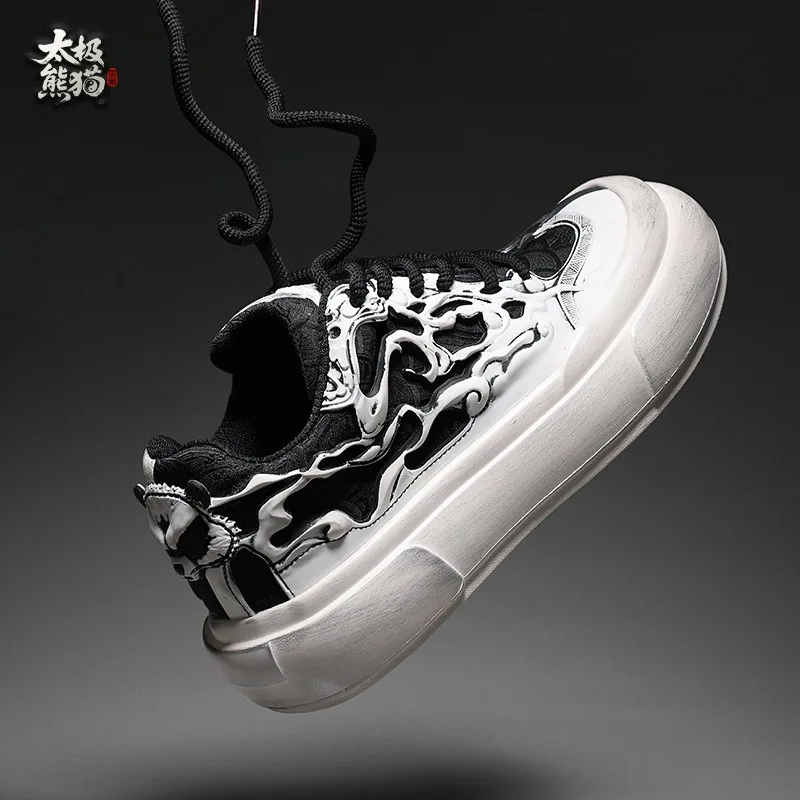 Фото Мужские кроссовки Tai‑Chi Panda Totem Board Shoes 2026, низкие, из дышащей ткани, с резиновой подошвой, износостойкие, на шнуровке, черно-белые №2