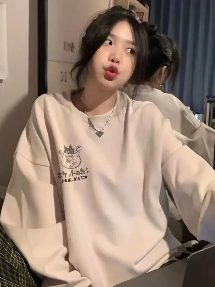 Свитер с круглым вырезом для мужчин и женщин Простой повседневный Свободный Топ