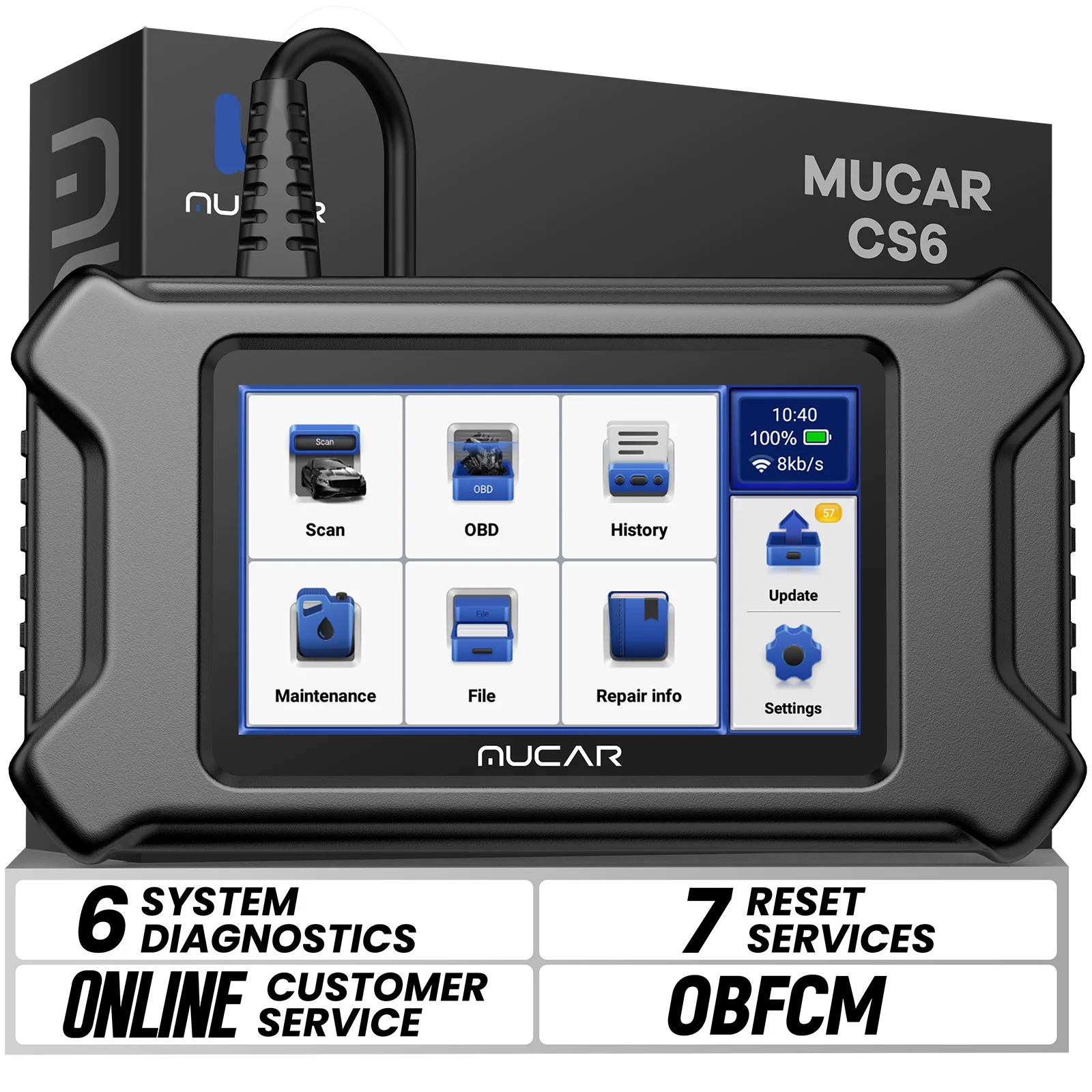 

MUCAR CS6 CS4 CS90 OBD2 Диагностический сканер, автомобильный диагностический инструмент с 6 системами сканирования, 7 сбросов, бесплатное обновление, для двигателей ABS, SRS, EPB, SAS, TBA