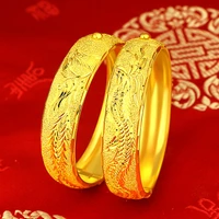 hoyon 24k yellow gold color bride wedding dragon and phoenix bangle for women 15x56mm buckle open gold bracelet wedding jewelry