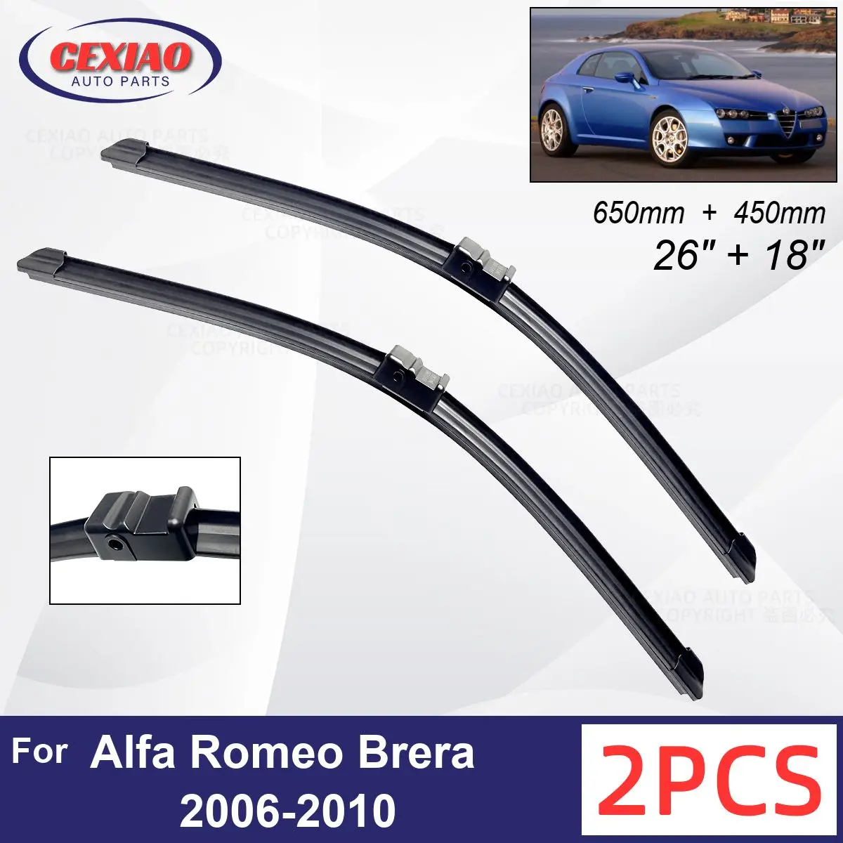 

Car Wiper For Alfa Romeo Brera 2006-2010 Front Wiper Blades Soft Rubber Windscreen Wipers Auto Windshield 26" 18" 650mm 450mm