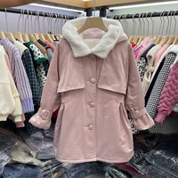 girls coat childrens clothing thick mid length anorak winter korean style childrens new bell sleeve simple casual jacket
