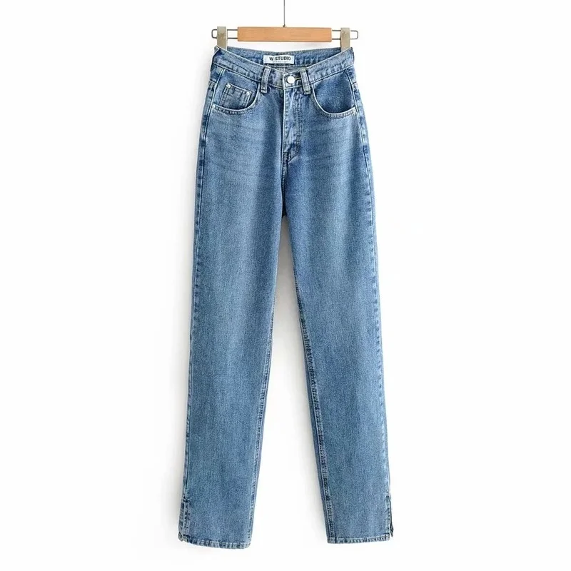 Indie Women Split Vintage Casual Fashion Denim Pants 2023 Fashion High Waist Bottoms Ladies Classic Jeans Trousers Streetwear