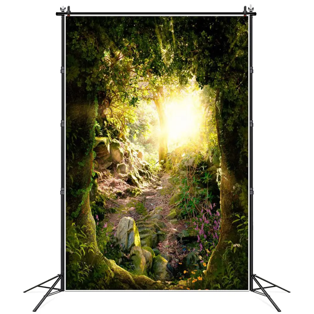 

Old Tree Roof Hole Door Light Decoration Photography Backdrops Stand Jungle Forest Mountain Rock Flowers Grass Photo Backgrounds