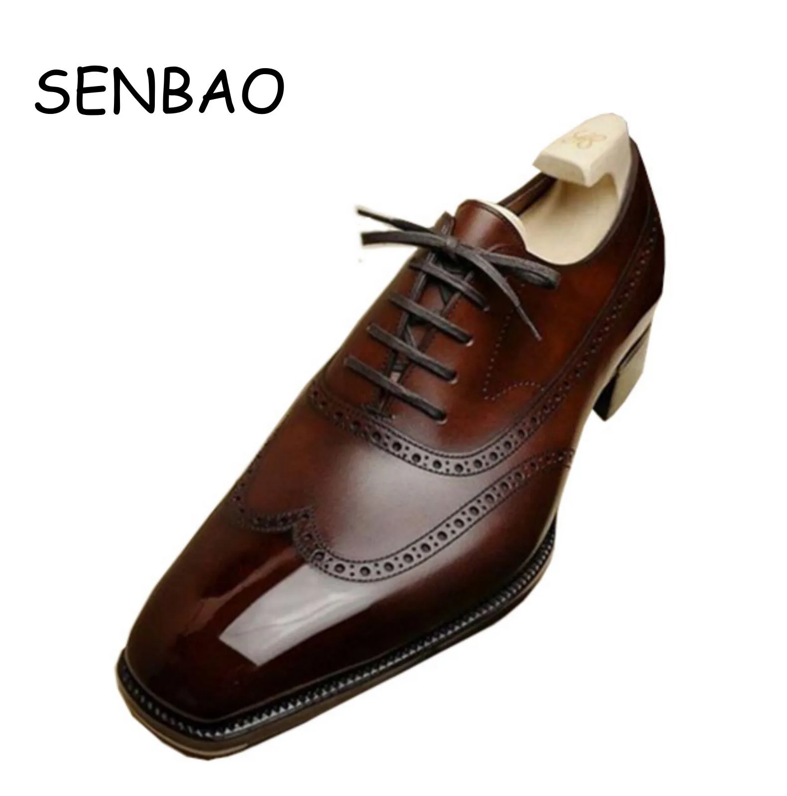 

SENBAO New Men High Quality Brown Stitching Classic Pointed Toe Lace Comfortable Non-slip Business Casual Oxford Shoes