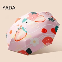 yada luxury strawberry design automatic umbrella parasol sunny and rainy umbrellas for women windproof fold parapluie ys220007