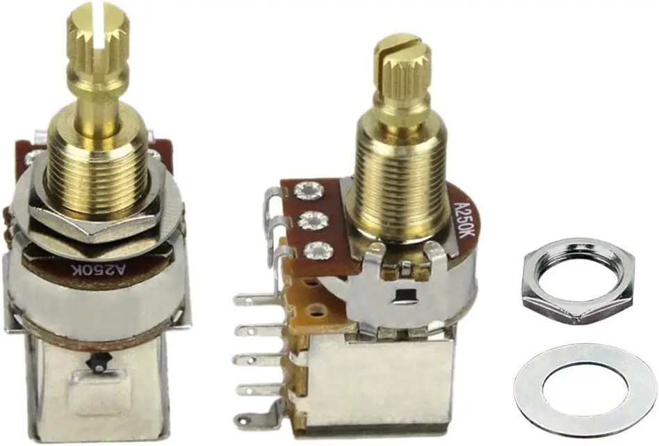 

2pcs Push Push Guitar Pots A250K/A500K/B250K/ B500K Audio Taper Potentiometers Long Copper Split Shaft 23MM Guitar Accessories