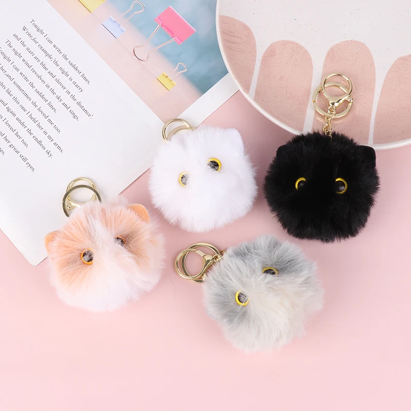 

For Women Girls Bag Ornament Children Gifts Accessories Cute Plush Cat Head Car Keychain Cartoon Doll Toy Pendant
