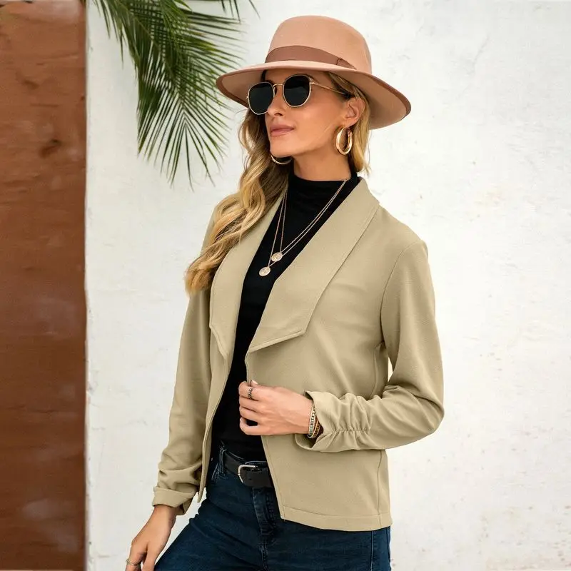 Women Solid Colors Buttonless Blazer Formal Clothing All Match Commute Casual Short Suit 2021 Office Lady New Fashion Blazers