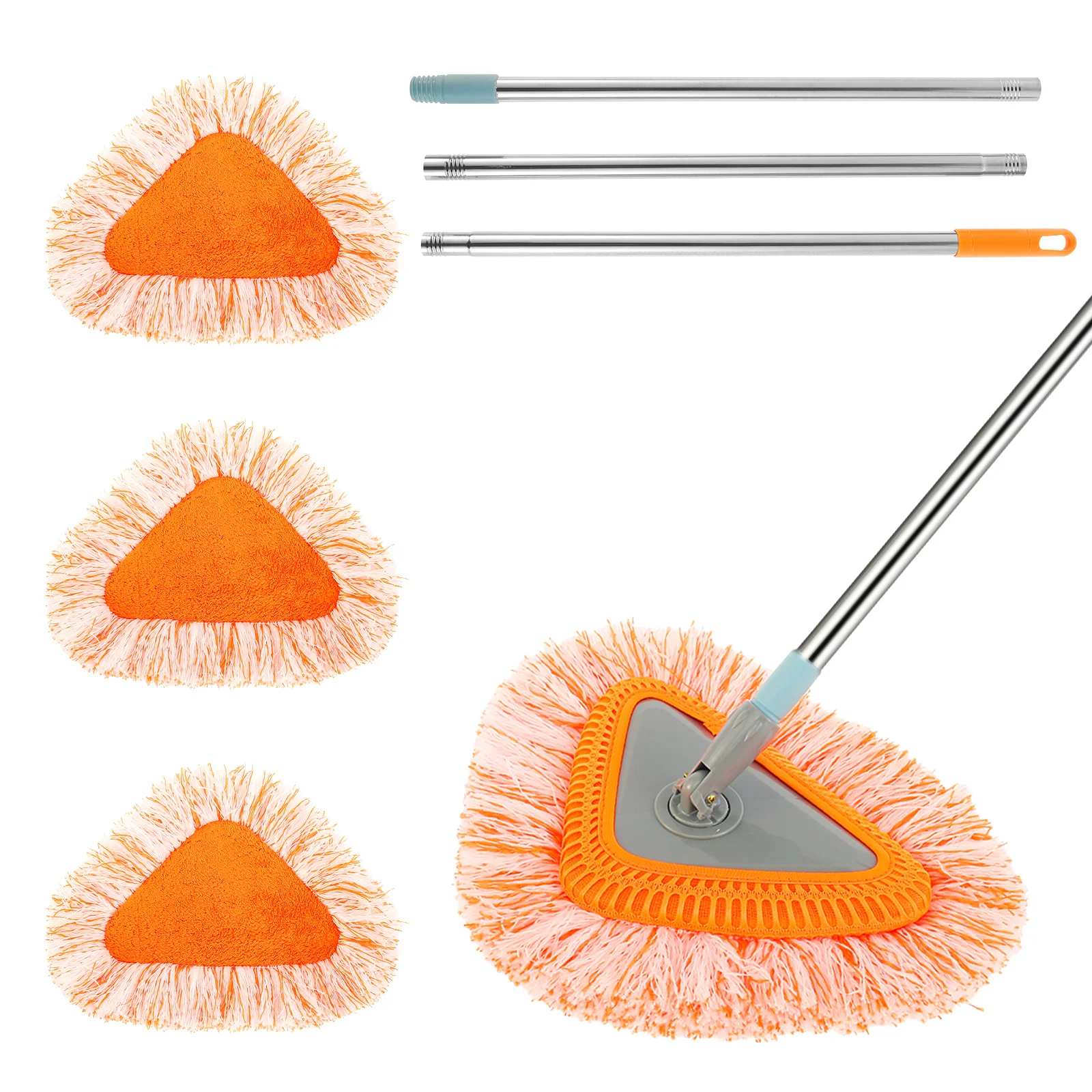 

Triangle Floor Mops Set 360° Rotatable Microfiber Wall Mops with 3 Replaceable Mop Pads Reusable Washable Cleaning Mops Set Wet
