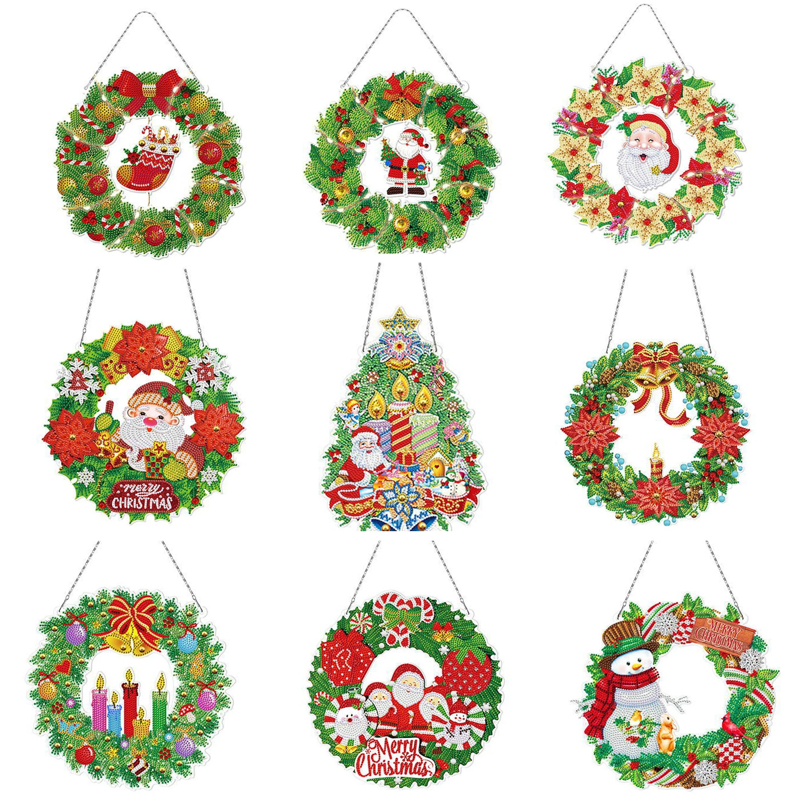 

Diamond Painting With Lights Christmas Wreath Kit Diy Diamond Inlaid Home Wall Decoration Hanging Painting Christmas Gift