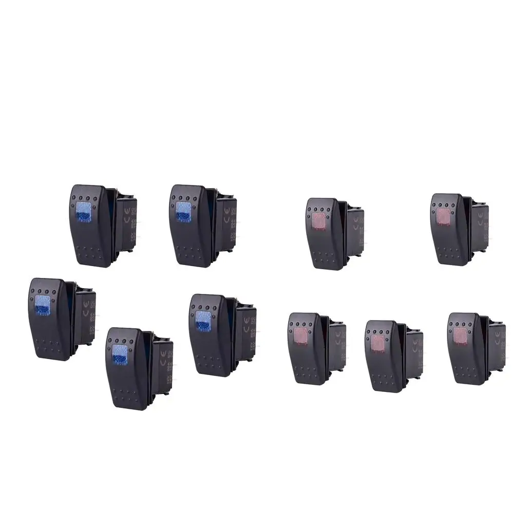 

5 Pairs 12V 20A / 10A 24V Car Boat 3Pin SPST Switch with Red & Blue Light