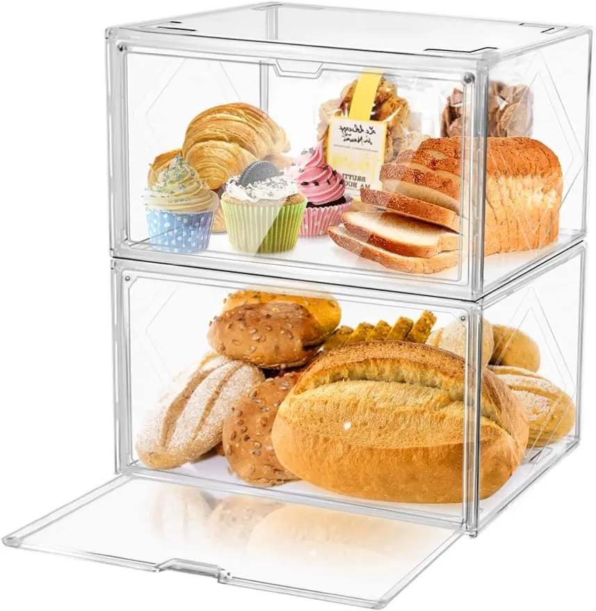 

ONLYOILY 2 шт. Улучшенная Большая пластиковая коробка для хлеба, держатель для хлеба, Штабелируемый двухслойный контейнер для хранения хлеба, прозрачный Хлеб