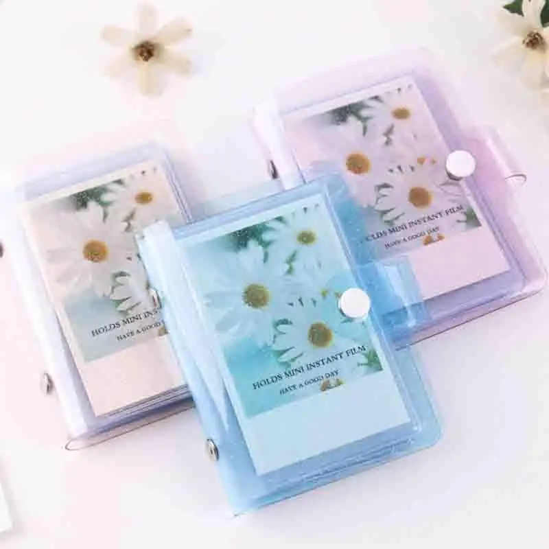 Photo Album PVC Sequins Transparent Sticker & Name Card Holder 16 Pockets Photo Holder Business Card Bag Mini Photo Holds