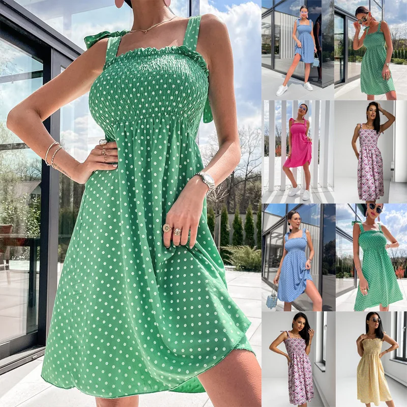 

Summer Woman Chic Polka Dot Print Dress Women Sleeveless Mini Beach Dresses Vestidos