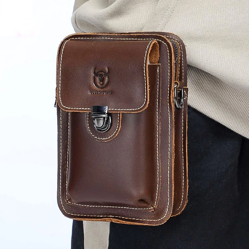 Men's Waist Packs Casual Soft Genuine Cow Leather Cross Belt Mobile Pocket Crossbody Bag