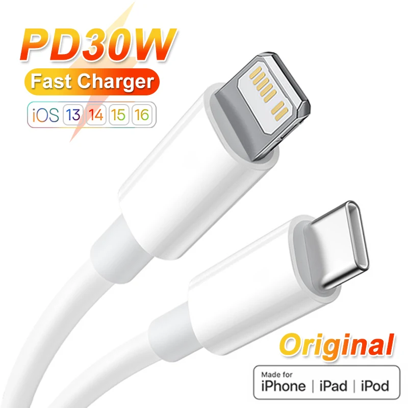 For Apple Original 30W PD Lightning Cable For iPhone 14 13 12 11 Pro Max Mini Fast Charger X XS XR 6S 7 8 Plus SE USB-C Charging