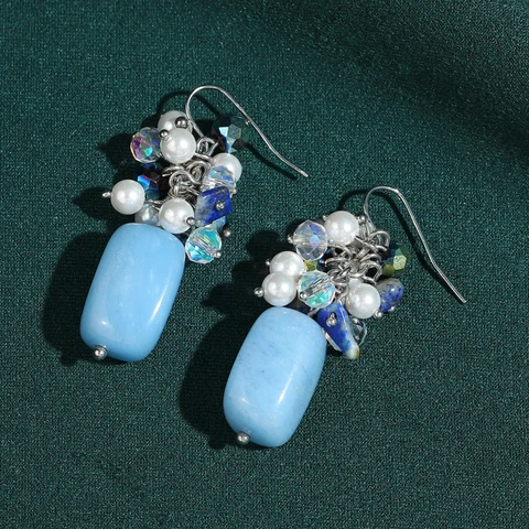 Серебряные серьги-капельки STALAIT с жемчугом и синим агатом