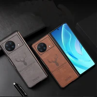 luxury 2in1 retro genuine leather hard phone case for vivo x fold 5g classic vintage deer elk head texture armor back cover