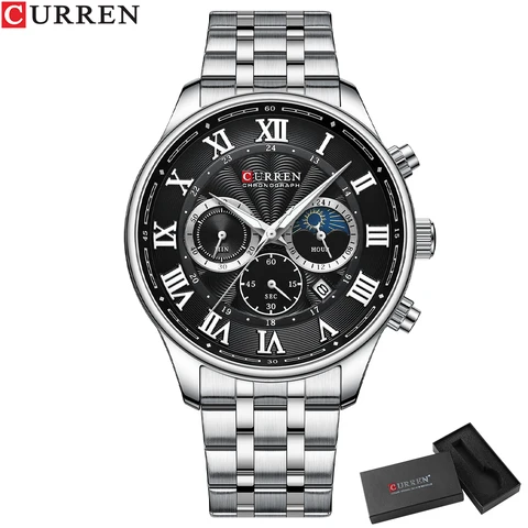 CURREN Модные Спортивные наручные часы с хронографом для мужчин часы с ремешком из нержавеющей стали с автоматической датой