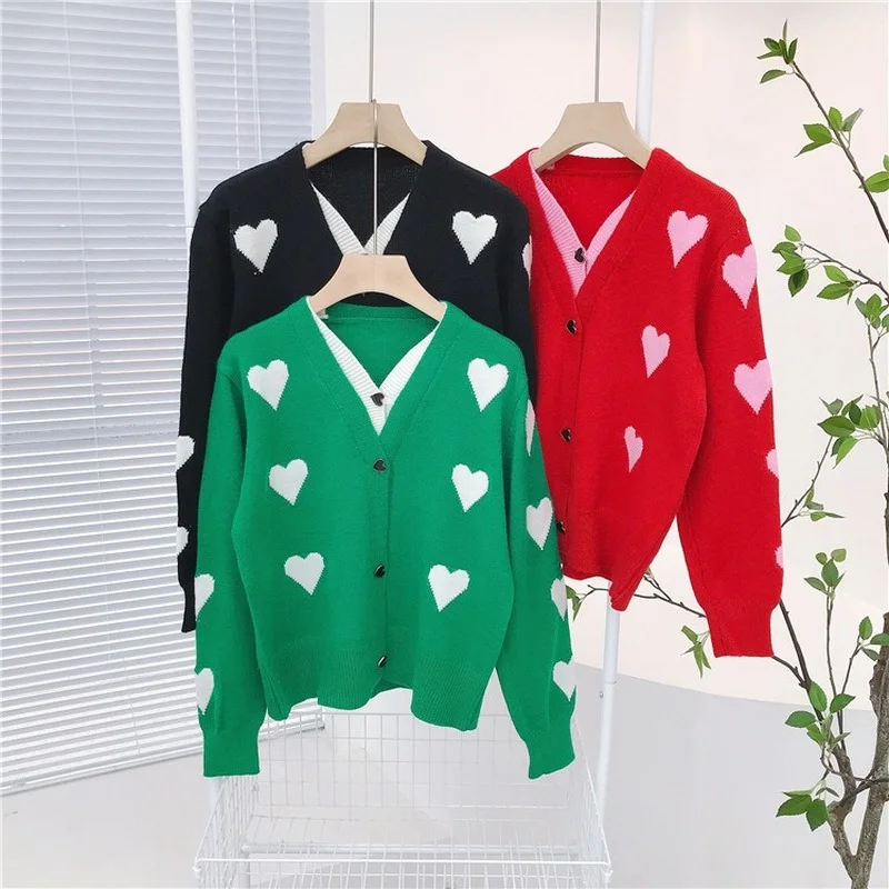 

2022 Sweater Cardigan for Women Knitted Tops Fake 2 Pieces Long Sleeve Jersey Casual Outerwear V-Neck Streetwear Japanese Korean