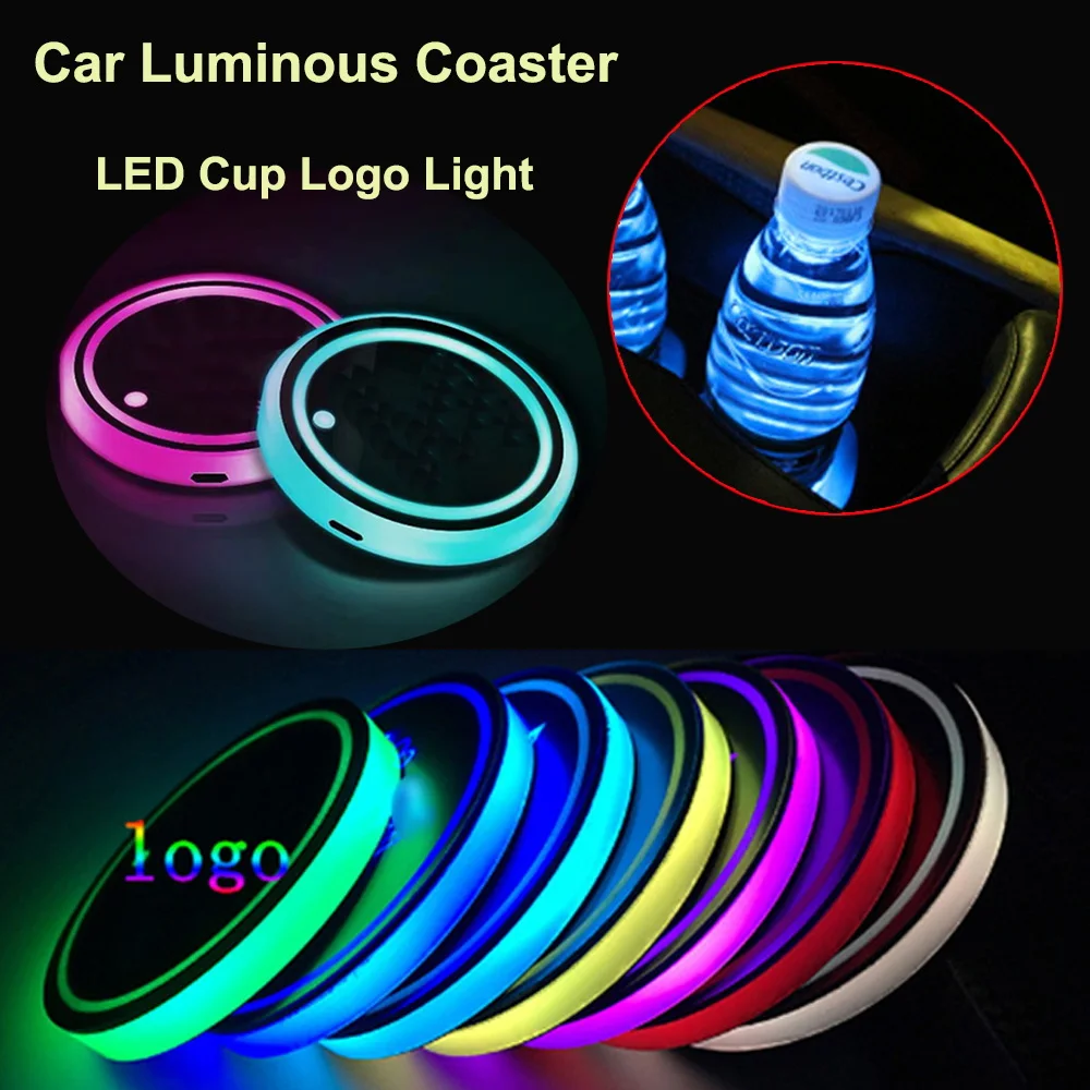 

2Pcs 7Colors LED Car Cup Holder Lights For Tesla Model 3 Y X 2021 Changing USB Luminous Coaster Water Cup Bottle Pad Accessories