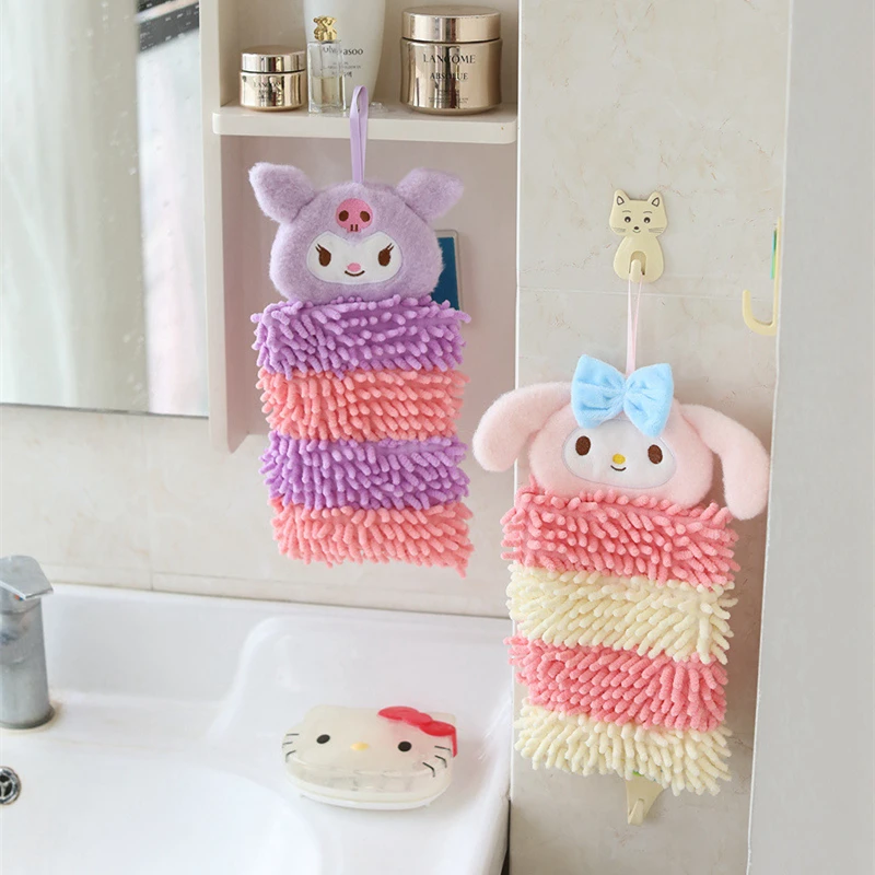 

Long Plush Cute Hand Towels Kuromi My Melody Cinnamoroll Chenille Yarn Girly Absorbent Towel For Kitchen Toilet Water Uptake