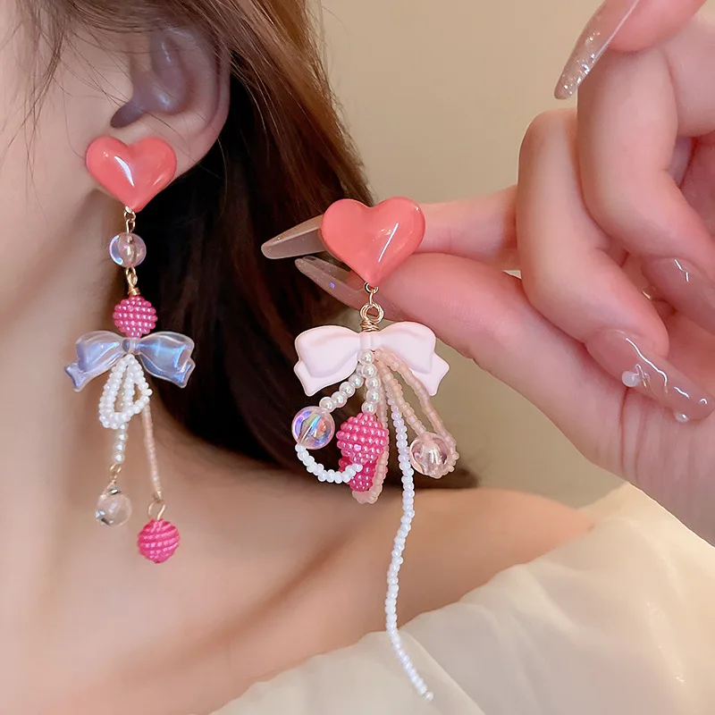 Mwsonya новые модные розовые акриловые любящие серьги для женщин бант Висячие кисточки корейский ювелирный подарок