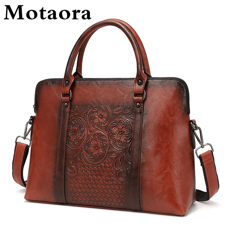 

Large Capacity Vintage Shoulder Bags Female Women's Leather Handbag Retro Embossed Women Briefcase For 14 inch Laptop