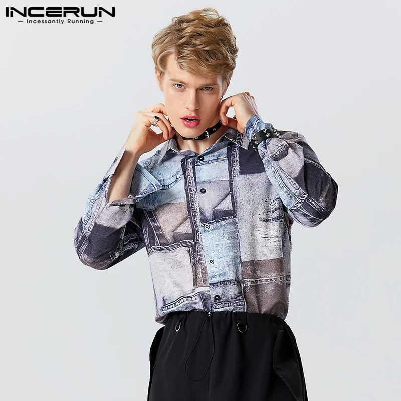 

INCERUN Men Shirt Printing Lapel Long Sleeve Button Streetwear 2023 Casual Men Clothing Autumn Fashion Leisure Camisas S-5XL