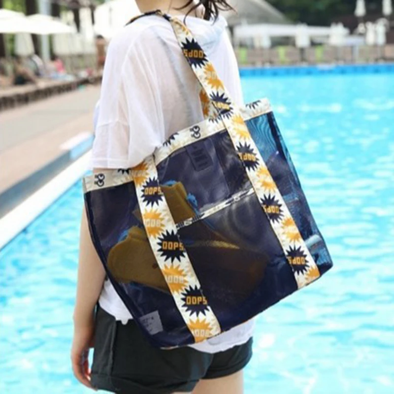 

Mesh Beach Tote Bag with Large Capacity for Outdoor Flower Printed Storage Bag with Side Pouch for Travel Picnic Best Sale-WT