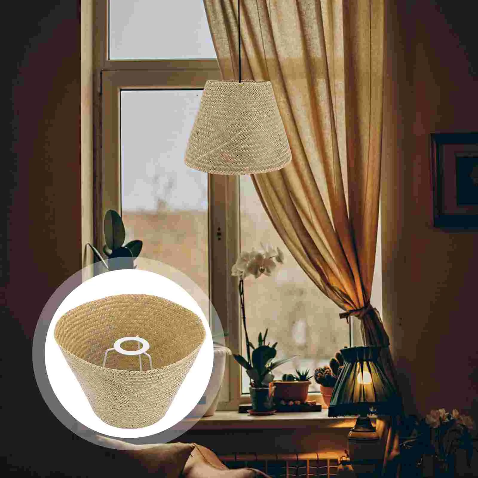 

Woven Lamp Shade Table Lampshade Rattan Weaving Lamp Shade Pastoral Style Lampshade for Home Living Room Bedroom Decoration