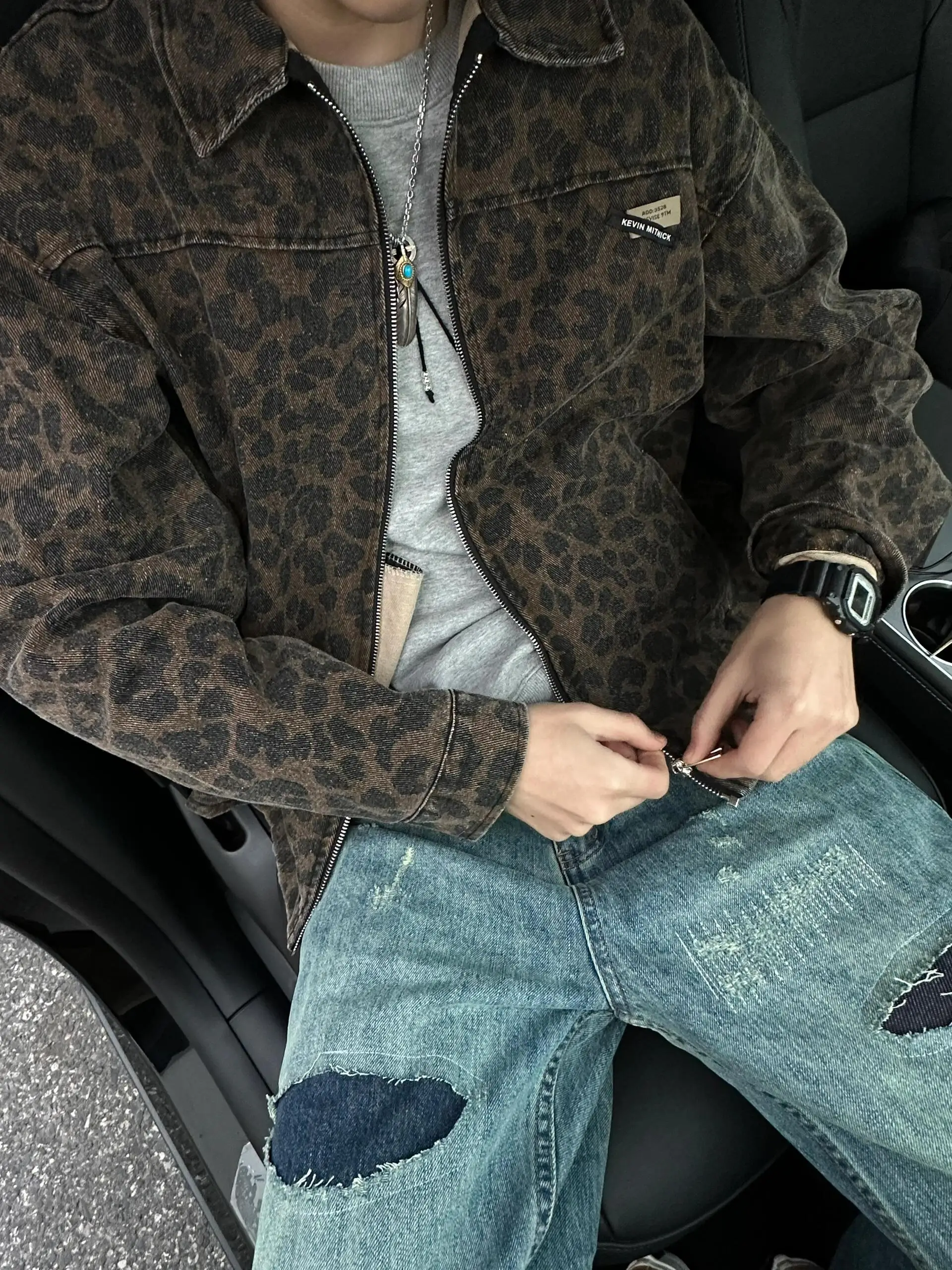 Мужская и Женская куртка с леопардовым принтом свободная повседневная отложным