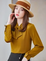 women blouses solid pullover bow neck office ladies long sleeve elegant female shirt spring summer tops blusas mujer 2022
