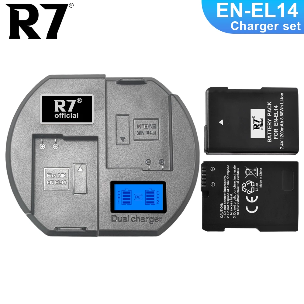 

R7 EN-EL14 ENEL14 EN EL14 1200mAh Battery + LCD USB Dual Charger for Nikon D3100 D3200 D3300 D5100 D5200 D5300 P7000
