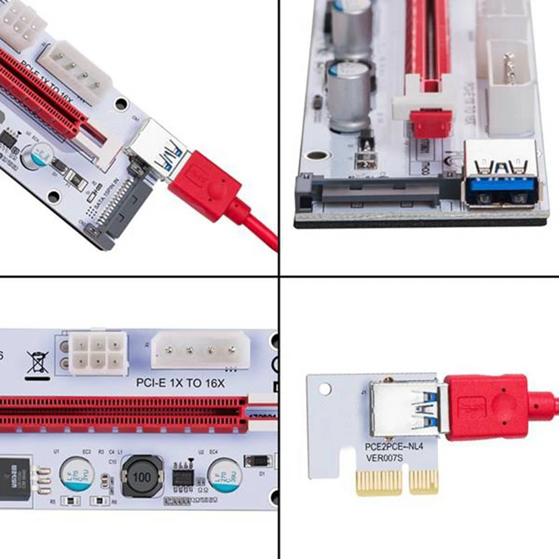 VER008S Карта адаптера USB3.0 PCI-E 1X–16X изображения Трехпортовый удлинительный кабель